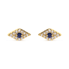 10K Yellow Gold Blue Sapphire & Diamond Evil Eye Stud Earrings - Captivating and Elegant Jewelry - Sable Gold