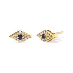 10K Yellow Gold Blue Sapphire & Diamond Evil Eye Stud Earrings - Captivating and Elegant Jewelry - Sable Gold