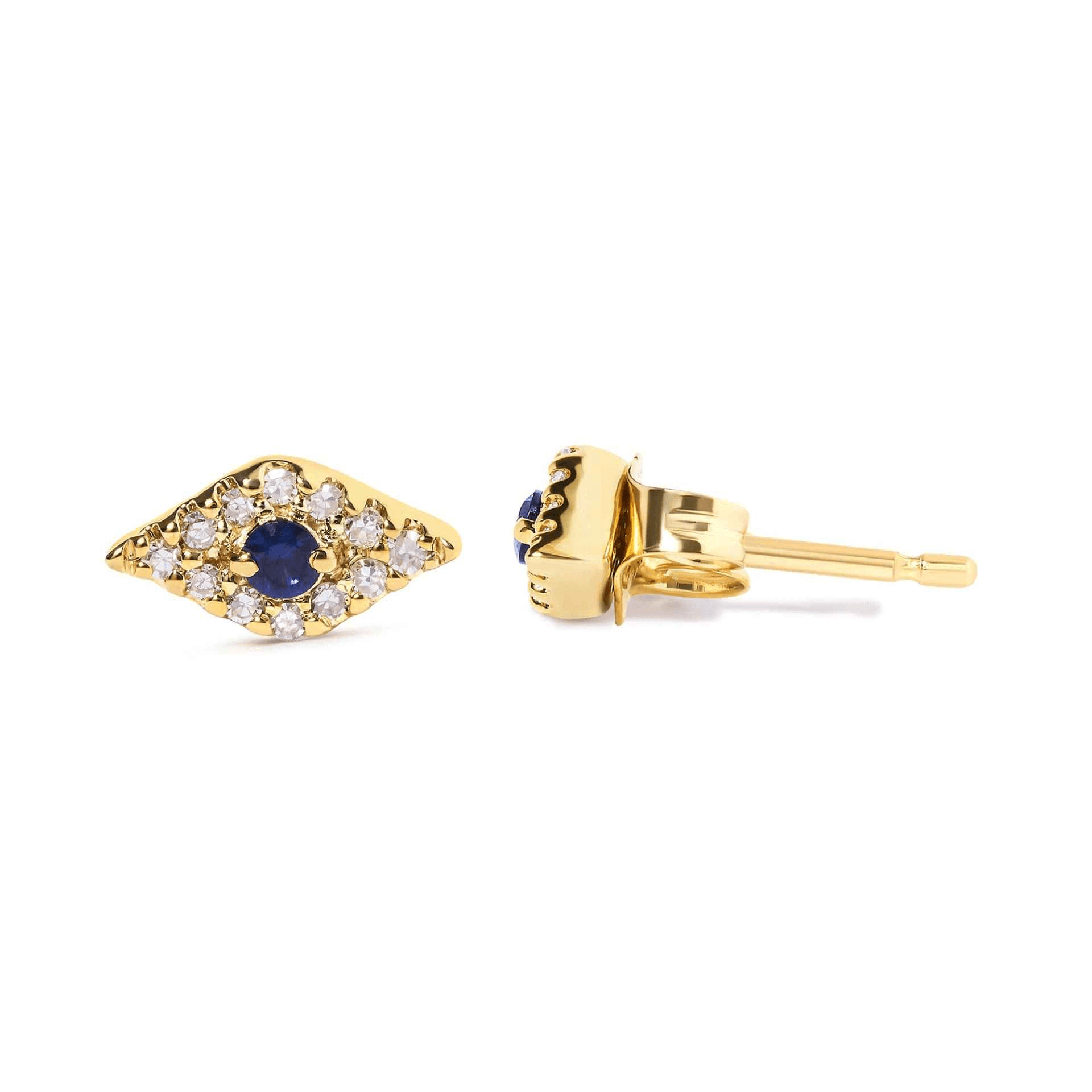 10K Yellow Gold Blue Sapphire & Diamond Evil Eye Stud Earrings - Captivating and Elegant Jewelry - Sable Gold