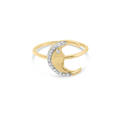 10K Yellow Gold Diamond Crescent Moon Ring - Celestial Charm and Timeless Grace - Sable Gold