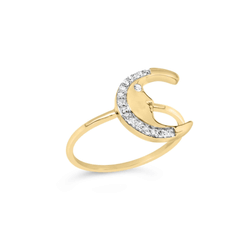 10K Yellow Gold Diamond Crescent Moon Ring - Celestial Charm and Timeless Grace - Sable Gold