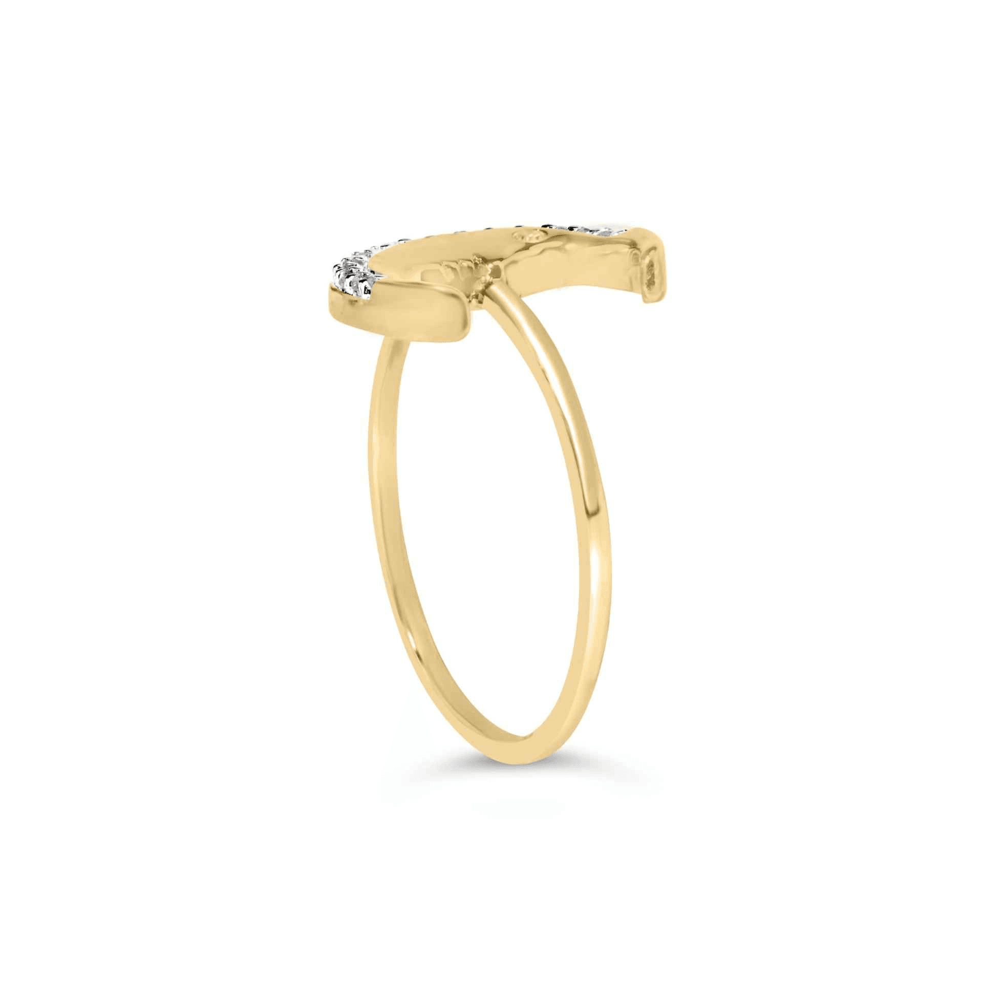 10K Yellow Gold Diamond Crescent Moon Ring - Celestial Charm and Timeless Grace - Sable Gold