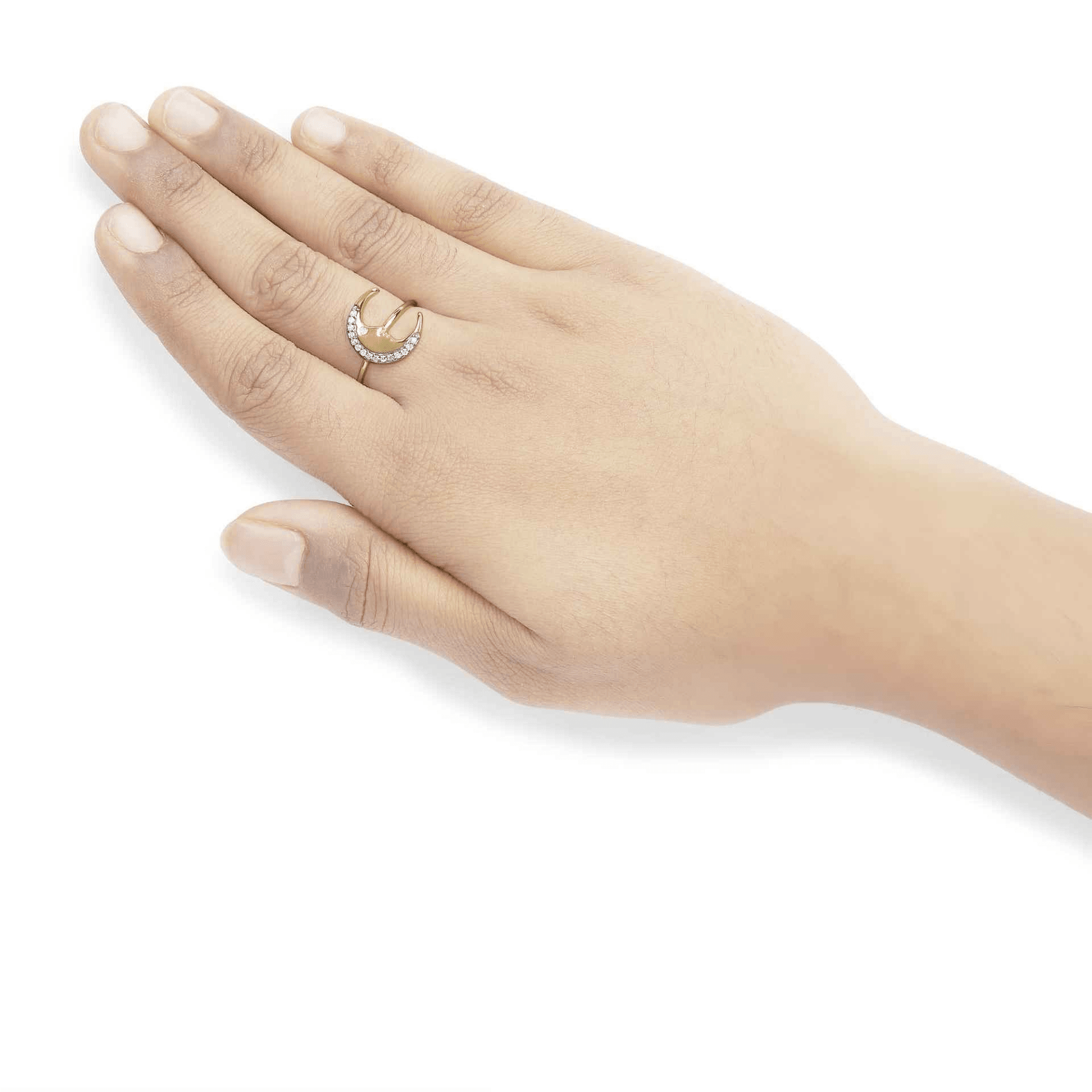 10K Yellow Gold Diamond Crescent Moon Ring - Celestial Charm and Timeless Grace - Sable Gold