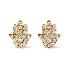 10k Yellow Gold Diamond Hamsa Stud Earrings - Sable Gold