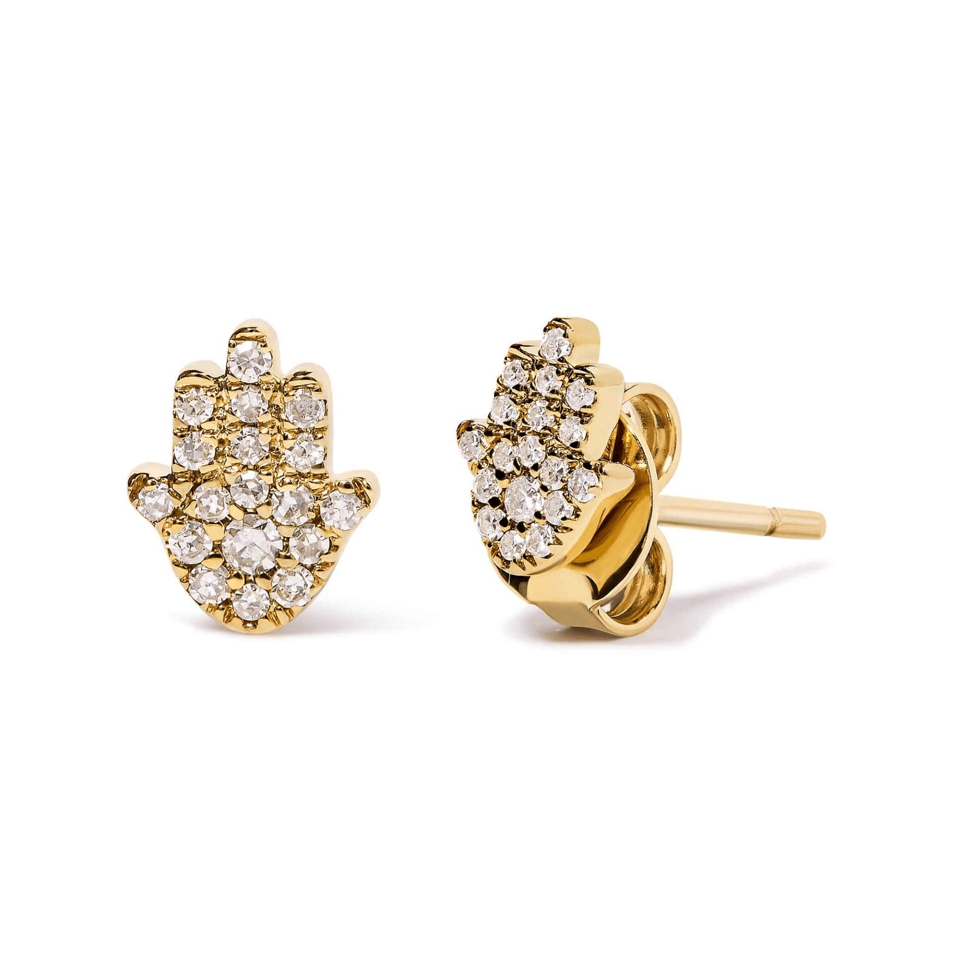 10k Yellow Gold Diamond Hamsa Stud Earrings - Sable Gold