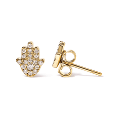 10k Yellow Gold Diamond Hamsa Stud Earrings - Sable Gold