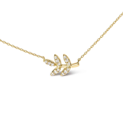 10K Yellow Gold Diamond Leaf Pendant Necklace (1/10 Cttw) – 18"