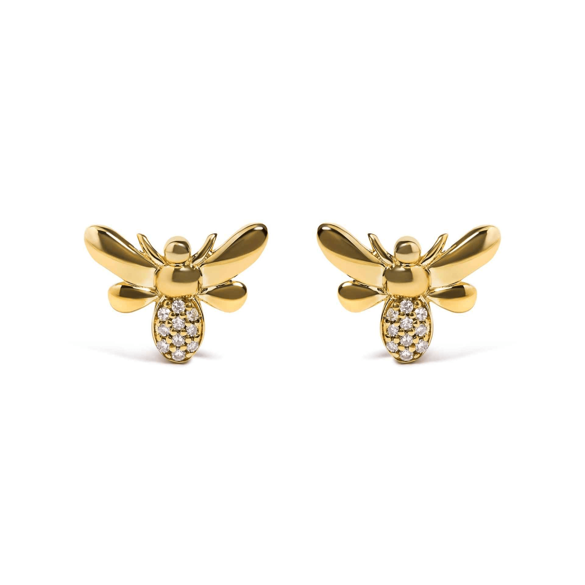 10K Yellow Gold Diamond Accented Bumble Bee Stud Earrings - H-I Color, I1-I2 Clarity - Sable Gold