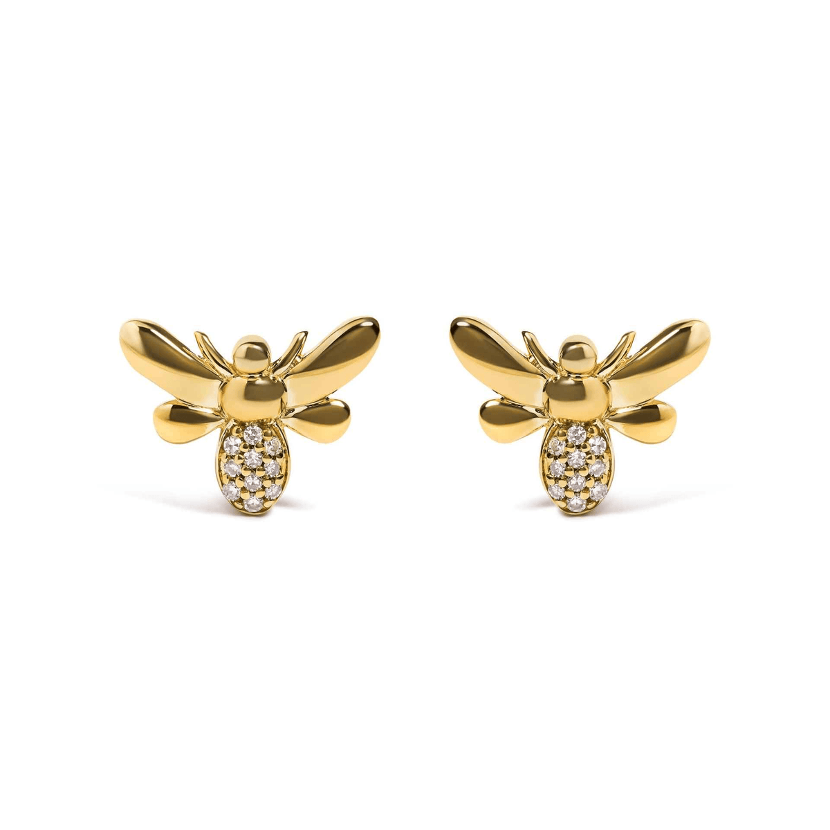 10K Yellow Gold Diamond Accented Bumble Bee Stud Earrings - H-I Color, I1-I2 Clarity - Sable Gold