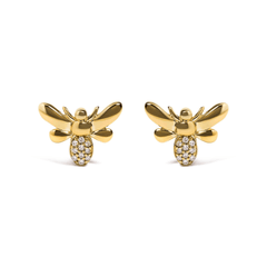 10K Yellow Gold Diamond Accented Bumble Bee Stud Earrings - H-I Color, I1-I2 Clarity - Sable Gold