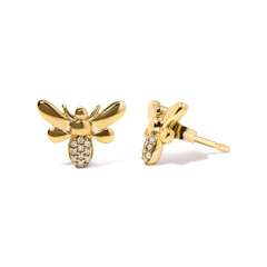 10K Yellow Gold Diamond Accented Bumble Bee Stud Earrings - H-I Color, I1-I2 Clarity - Sable Gold