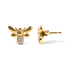 10K Yellow Gold Diamond Accented Bumble Bee Stud Earrings - H-I Color, I1-I2 Clarity - Sable Gold