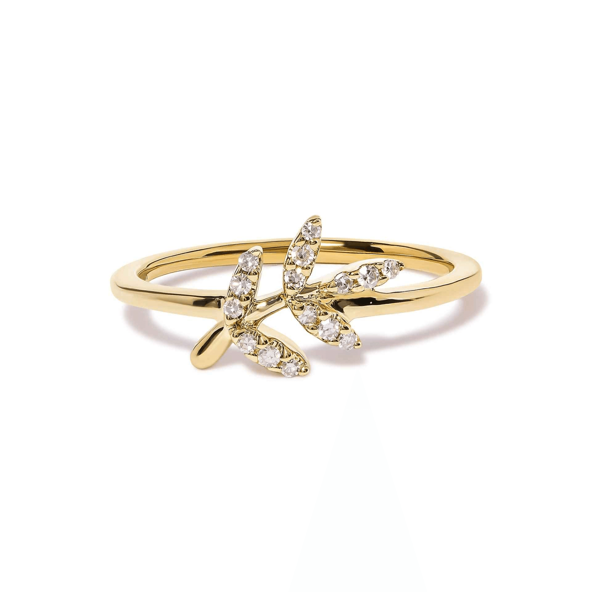 10K Yellow Gold 1/10 Cttw Diamond Leaf and Branch Ring (H-I Color, I1-I2 Clarity) - Sable Gold