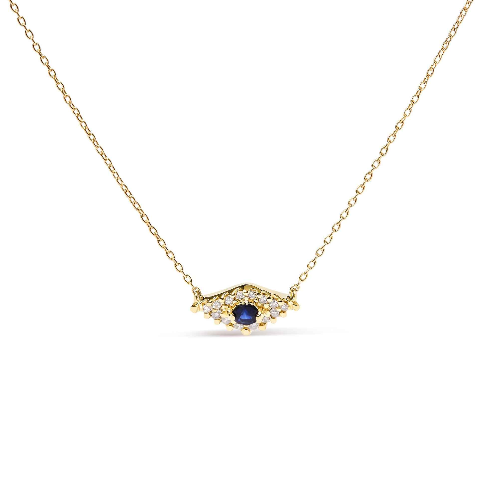 10k Gold Blue Sapphire and Diamond Evil Eye Pendant Necklace, 18"