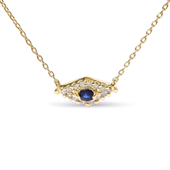 10k Gold Blue Sapphire and Diamond Evil Eye Pendant Necklace, 18"