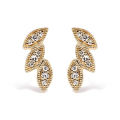 10K Yellow Gold Diamond Triple Leaf Stud Earrings – 1/10 Cttw, H-I Color, I1-I2 Clarity - Sable Gold