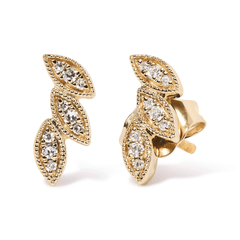 10K Yellow Gold Diamond Triple Leaf Stud Earrings – 1/10 Cttw, H-I Color, I1-I2 Clarity - Sable Gold