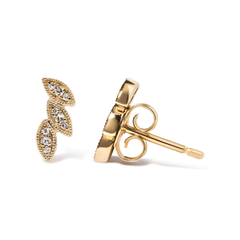 10K Yellow Gold Diamond Triple Leaf Stud Earrings – 1/10 Cttw, H-I Color, I1-I2 Clarity - Sable Gold