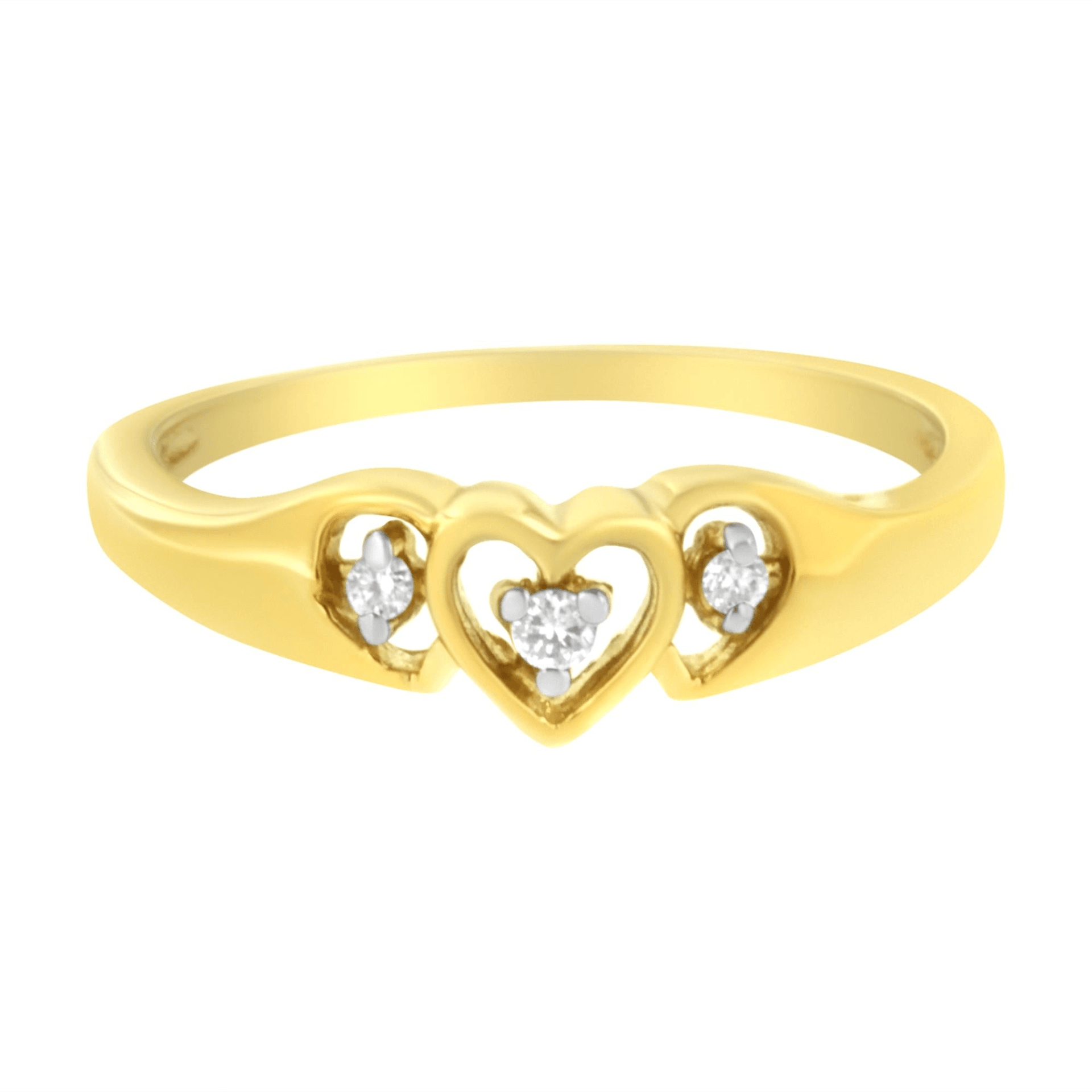 10KT Yellow Gold Triple Heart Diamond Ring with 1/20 cttw Diamonds (K-L, I1-I2) - Sable Gold