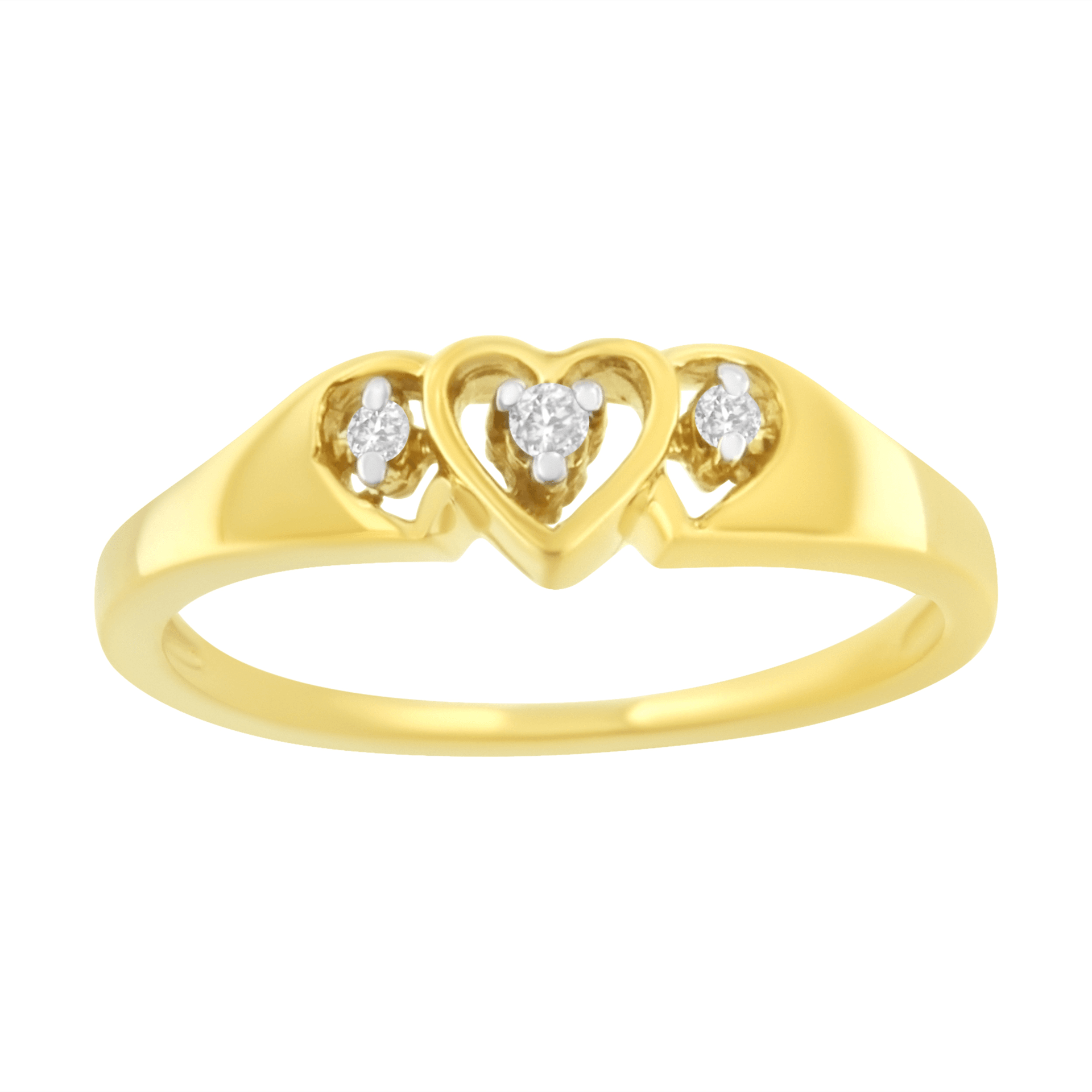 10KT Yellow Gold Triple Heart Diamond Ring with 1/20 cttw Diamonds (K-L, I1-I2) - Sable Gold