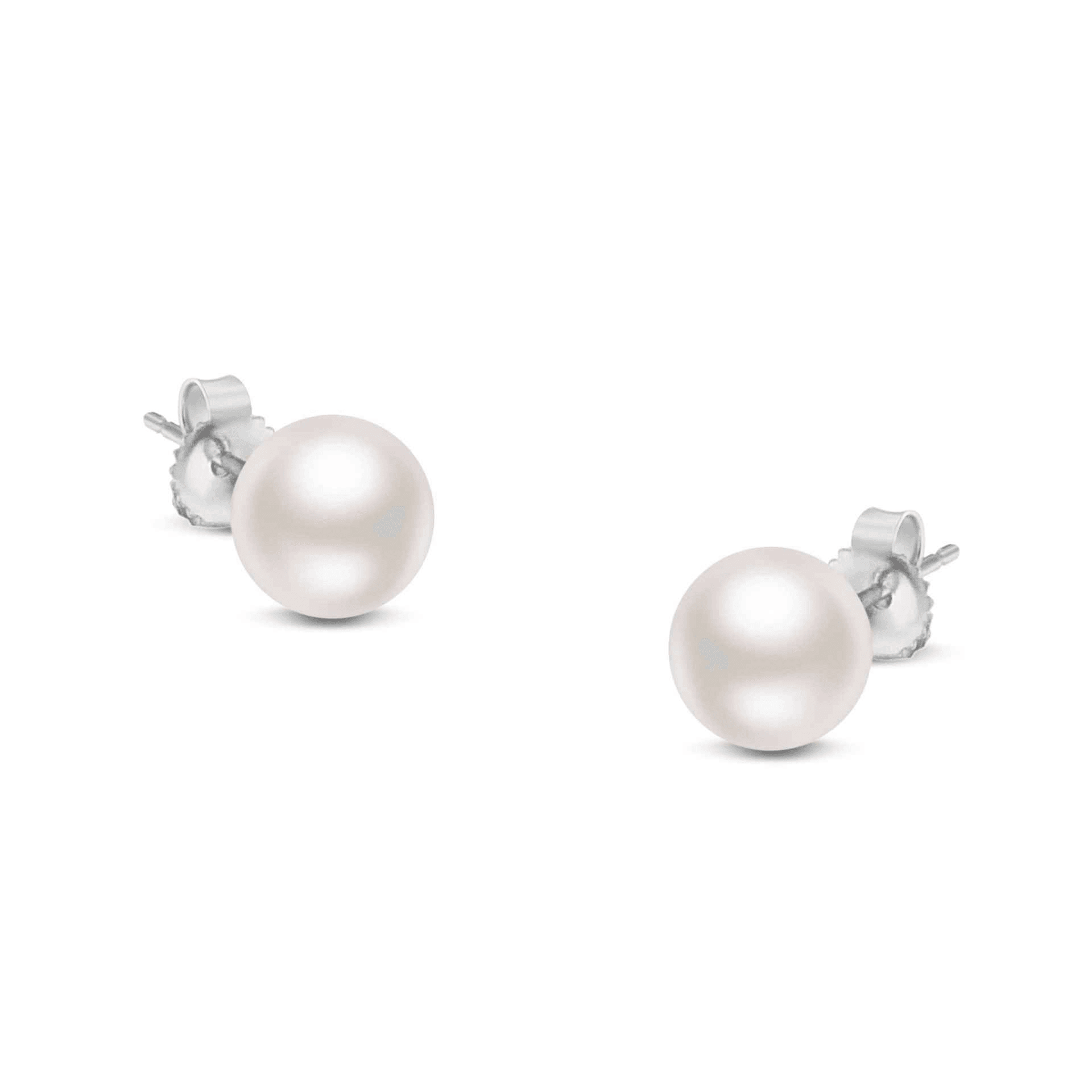 14K Gold Round White Saltwater Akoya Cultured Pearl Stud Earrings - AAA+ Quality, Multiple Sizes - Sable Gold