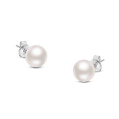 14K Gold Round White Saltwater Akoya Cultured Pearl Stud Earrings - AAA+ Quality, Multiple Sizes - Sable Gold