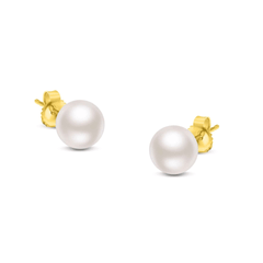 14K Gold Round White Saltwater Akoya Cultured Pearl Stud Earrings - AAA+ Quality, Multiple Sizes - Sable Gold