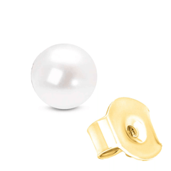 14K Gold Round White Saltwater Akoya Cultured Pearl Stud Earrings - AAA+ Quality, Multiple Sizes - Sable Gold