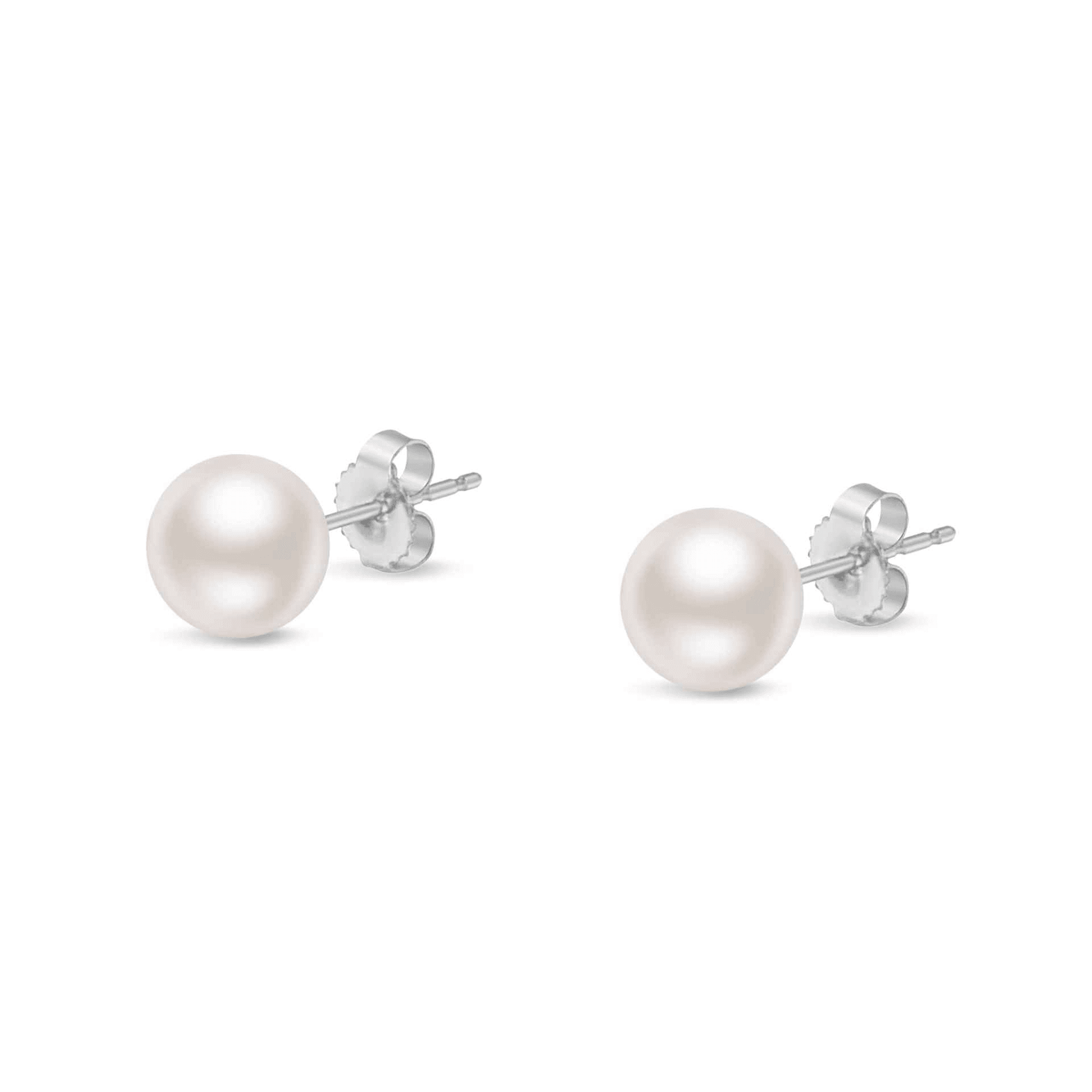 14K Gold Round White Saltwater Akoya Cultured Pearl Stud Earrings - AAA+ Quality, Multiple Sizes - Sable Gold