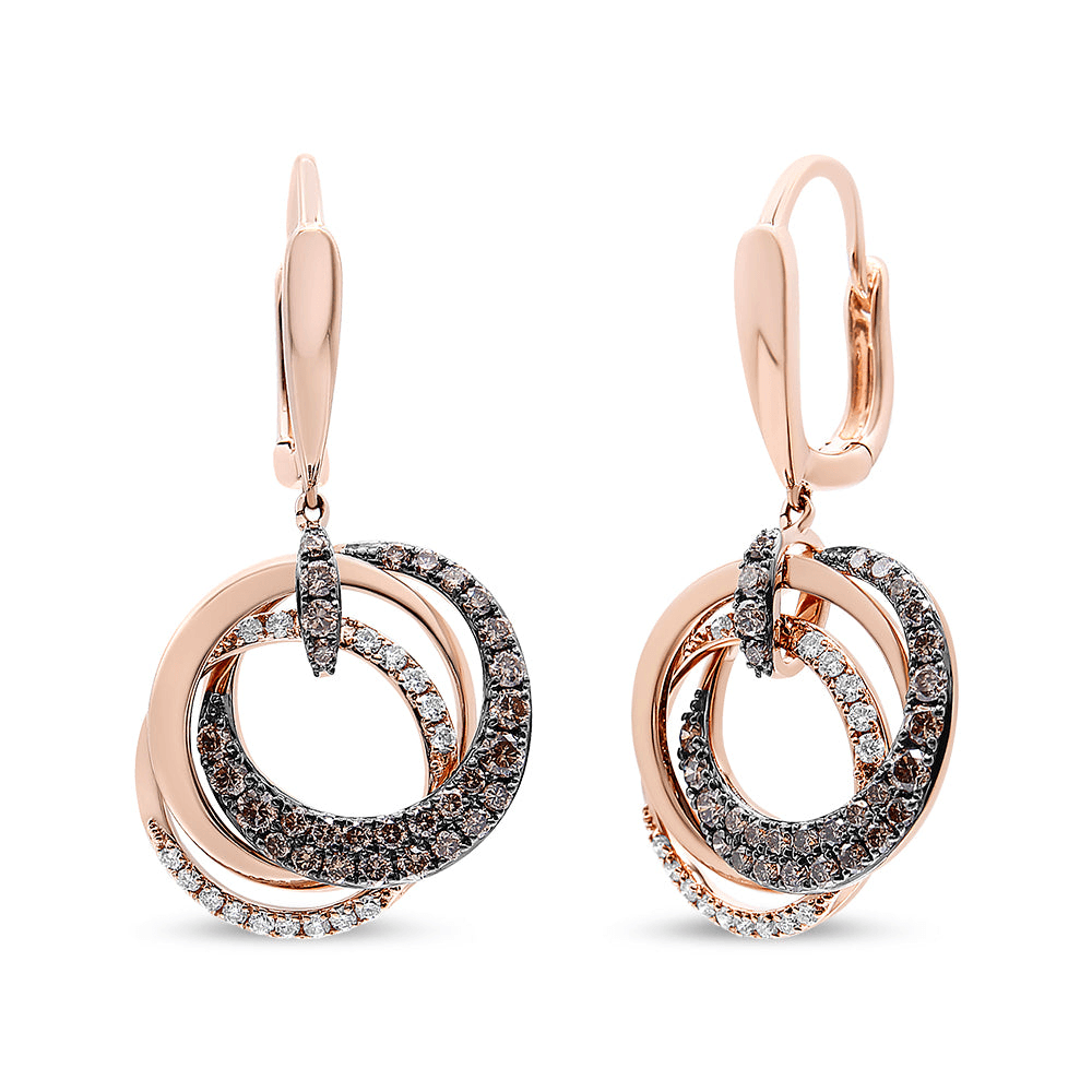 14K Rose Gold 1.00 Cttw White and Brown Diamond Intertwining Hoops & Circle Dangle Earrings (H-I/Brown Color, SI1-SI2 Clarity) - Sable Gold