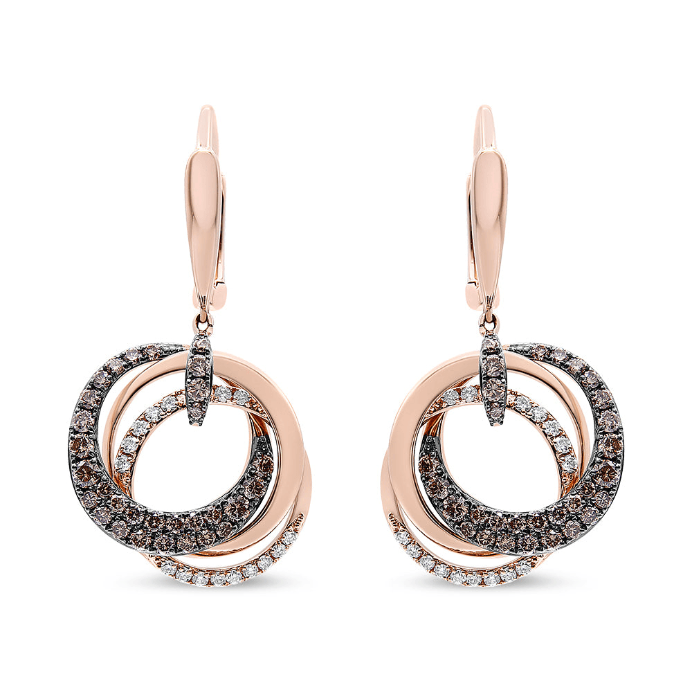 14K Rose Gold 1.00 Cttw White and Brown Diamond Intertwining Hoops & Circle Dangle Earrings (H-I/Brown Color, SI1-SI2 Clarity) - Sable Gold