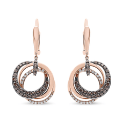 14K Rose Gold 1.00 Cttw White and Brown Diamond Intertwining Hoops & Circle Dangle Earrings (H-I/Brown Color, SI1-SI2 Clarity) - Sable Gold