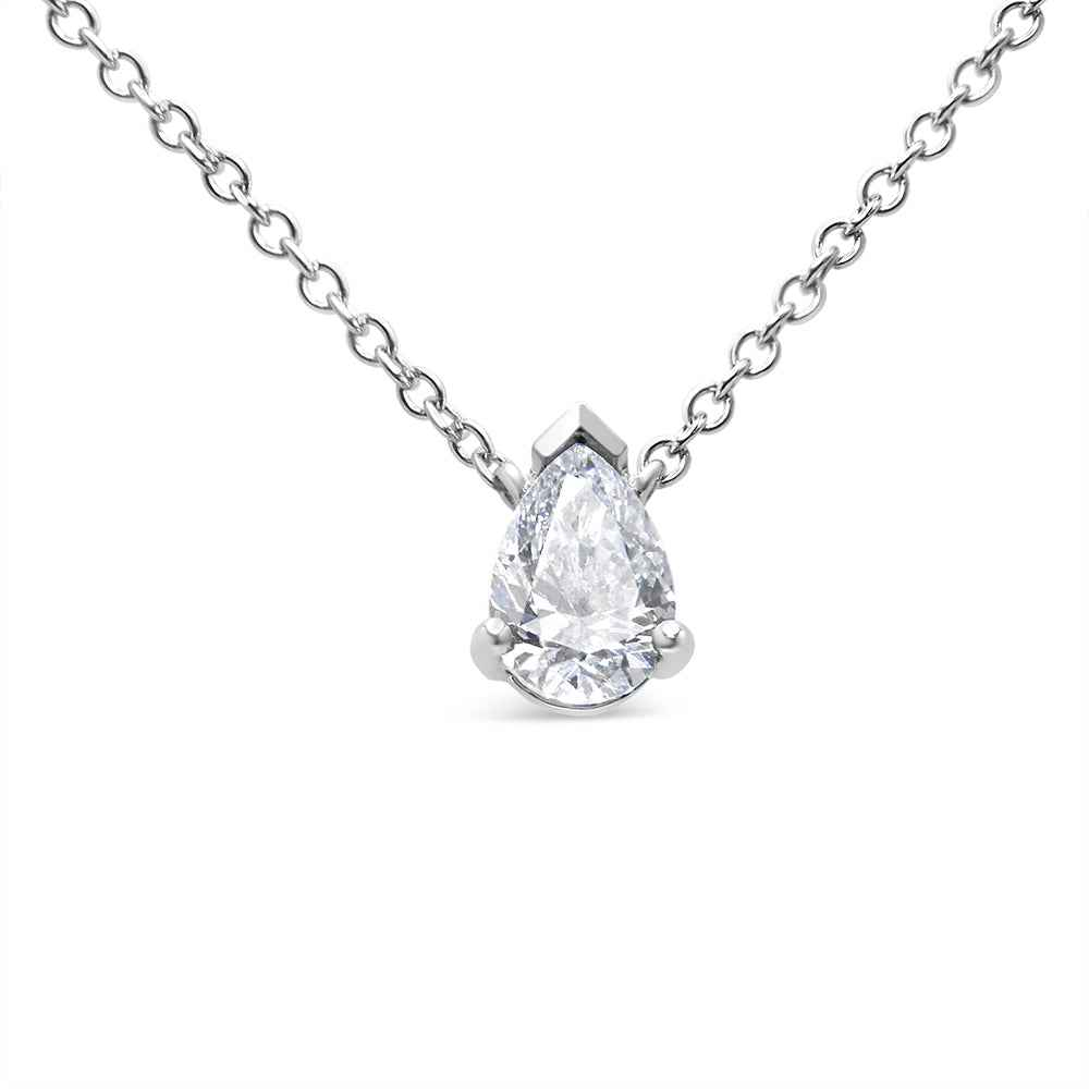 14K White Gold Solitaire Diamond Pendant Necklace (VS2-SI1 Clarity) - Elegant Pear Shape with 18" Box Chain