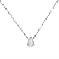 14K White Gold Solitaire Diamond Pendant Necklace (VS2-SI1 Clarity) - Elegant Pear Shape with 18" Box Chain