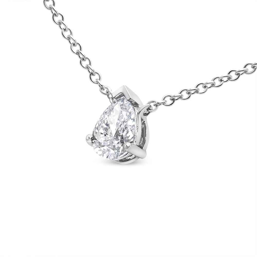 14K White Gold Solitaire Diamond Pendant Necklace (VS2-SI1 Clarity) - Elegant Pear Shape with 18" Box Chain