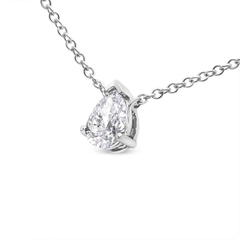 14K White Gold Solitaire Diamond Pendant Necklace (VS2-SI1 Clarity) - Elegant Pear Shape with 18" Box Chain