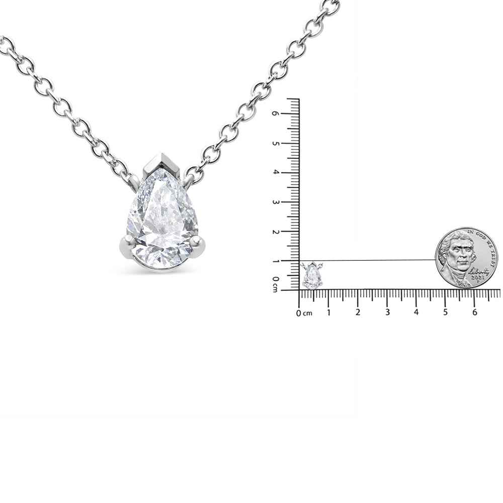 14K White Gold Solitaire Diamond Pendant Necklace (VS2-SI1 Clarity) - Elegant Pear Shape with 18" Box Chain