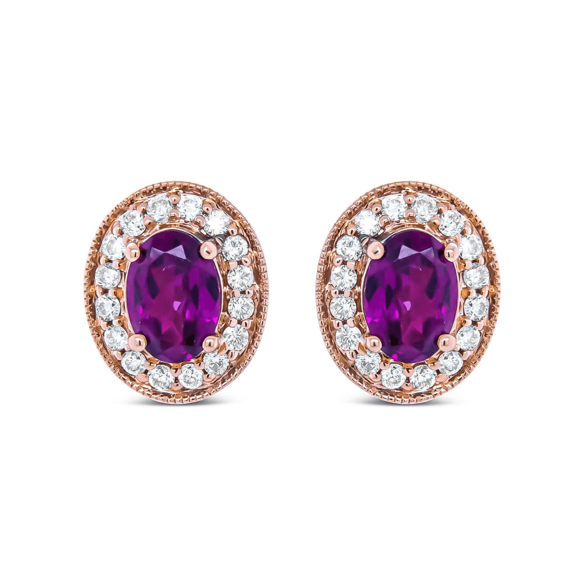 Elegant 14K Rose Gold Oval Cut Garnet and Diamond Halo Stud Earrings - 3/8 Cttw, G-H Color, SI1-SI2 Clarity - Sable Gold