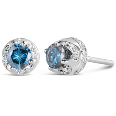 14K White Gold 1.00 Cttw Treated Blue and White Diamond Hidden Halo Stud Earrings - Sable Gold