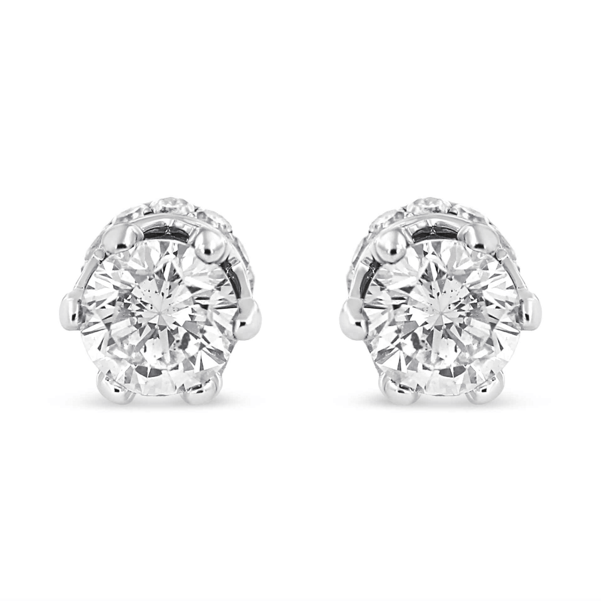 14K White Gold 1.0 Cttw Round Cut Diamond Crown Stud Earring - Sable Gold