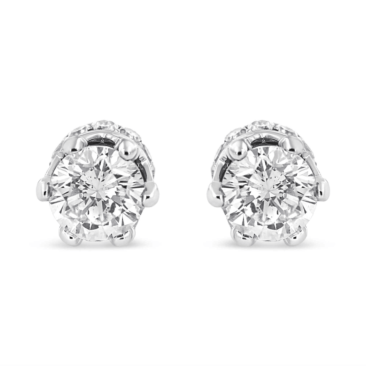 14K White Gold 1.0 Cttw Round Cut Diamond Crown Stud Earring - Sable Gold