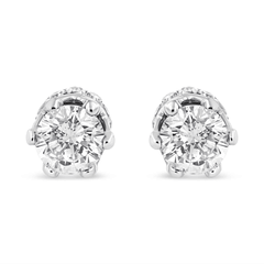 14K White Gold 1.0 Cttw Round Cut Diamond Crown Stud Earring - Sable Gold