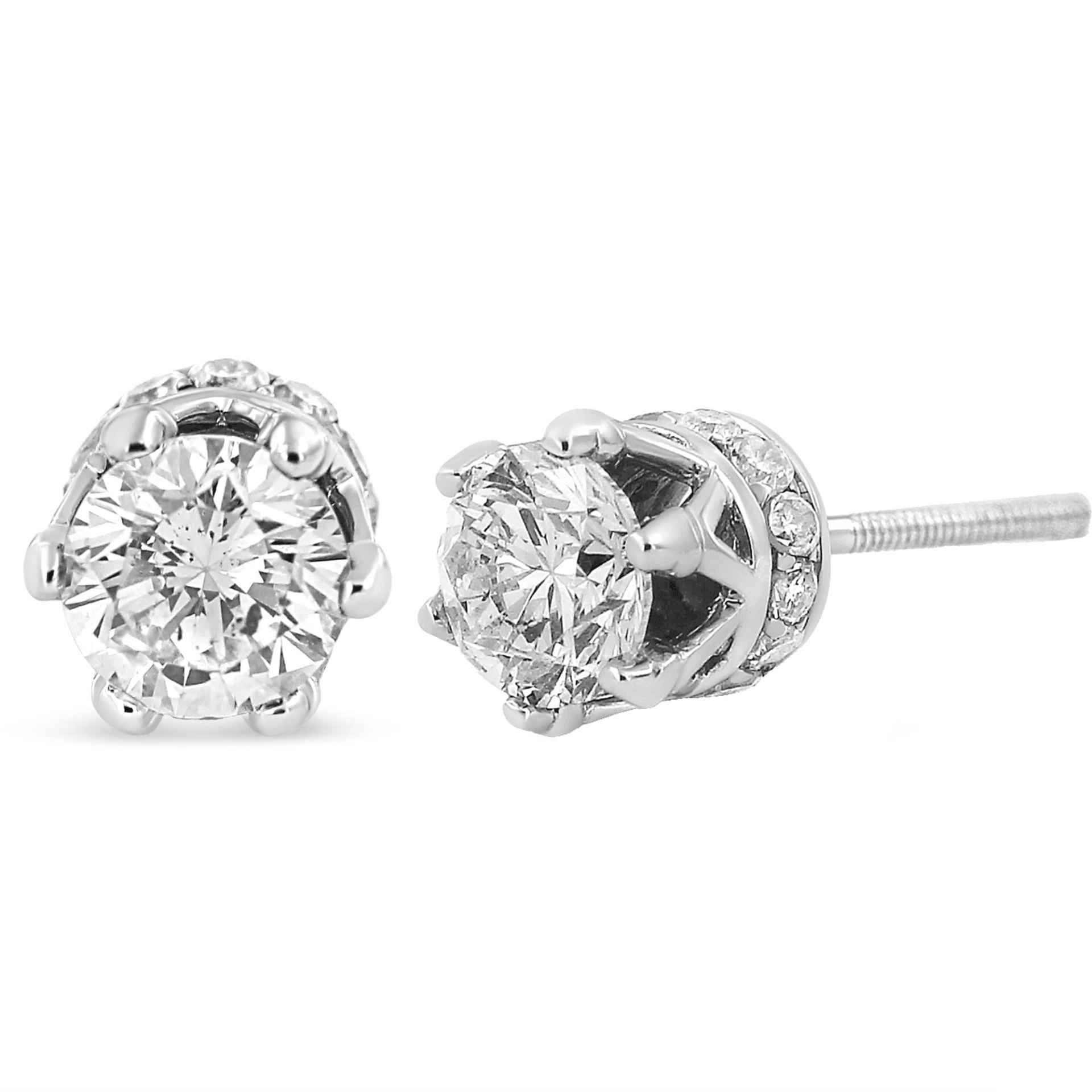 14K White Gold 1.0 Cttw Round Cut Diamond Crown Stud Earring - Sable Gold