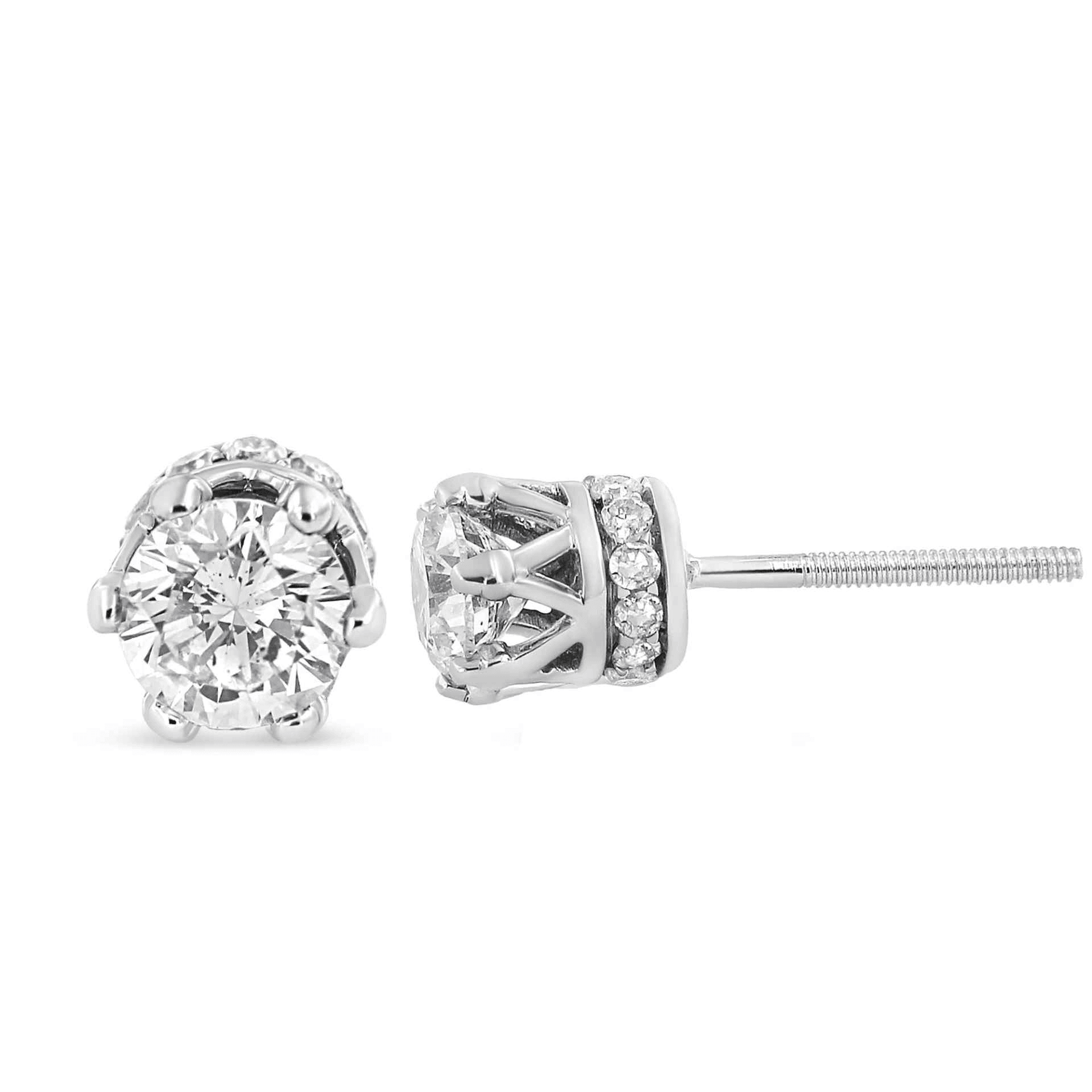 14K White Gold 1.0 Cttw Round Cut Diamond Crown Stud Earring - Sable Gold