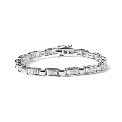 14K White Gold 1.00 Cttw Princess-Cut Diamond Link Bracelet, 7.25 Inch - Elegant Tennis Bracelet - Sable Gold