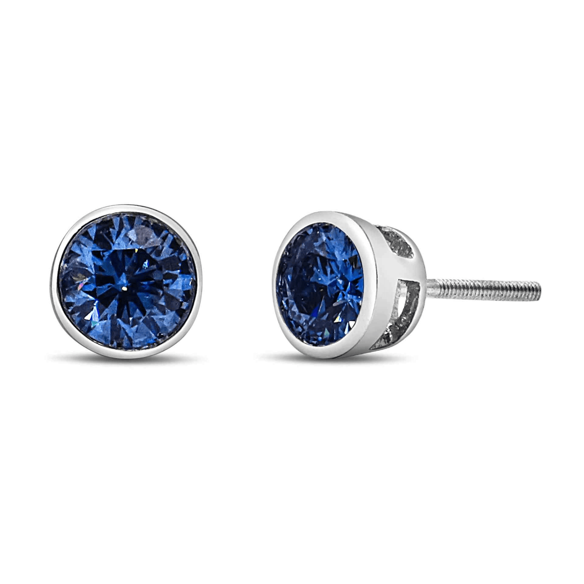 14K White Gold 1.0 Cttw Blue Lab Grown Diamond Screw-Back Bezel Solitaire Stud Earrings (VS2-SI1 Clarity) - Sable Gold