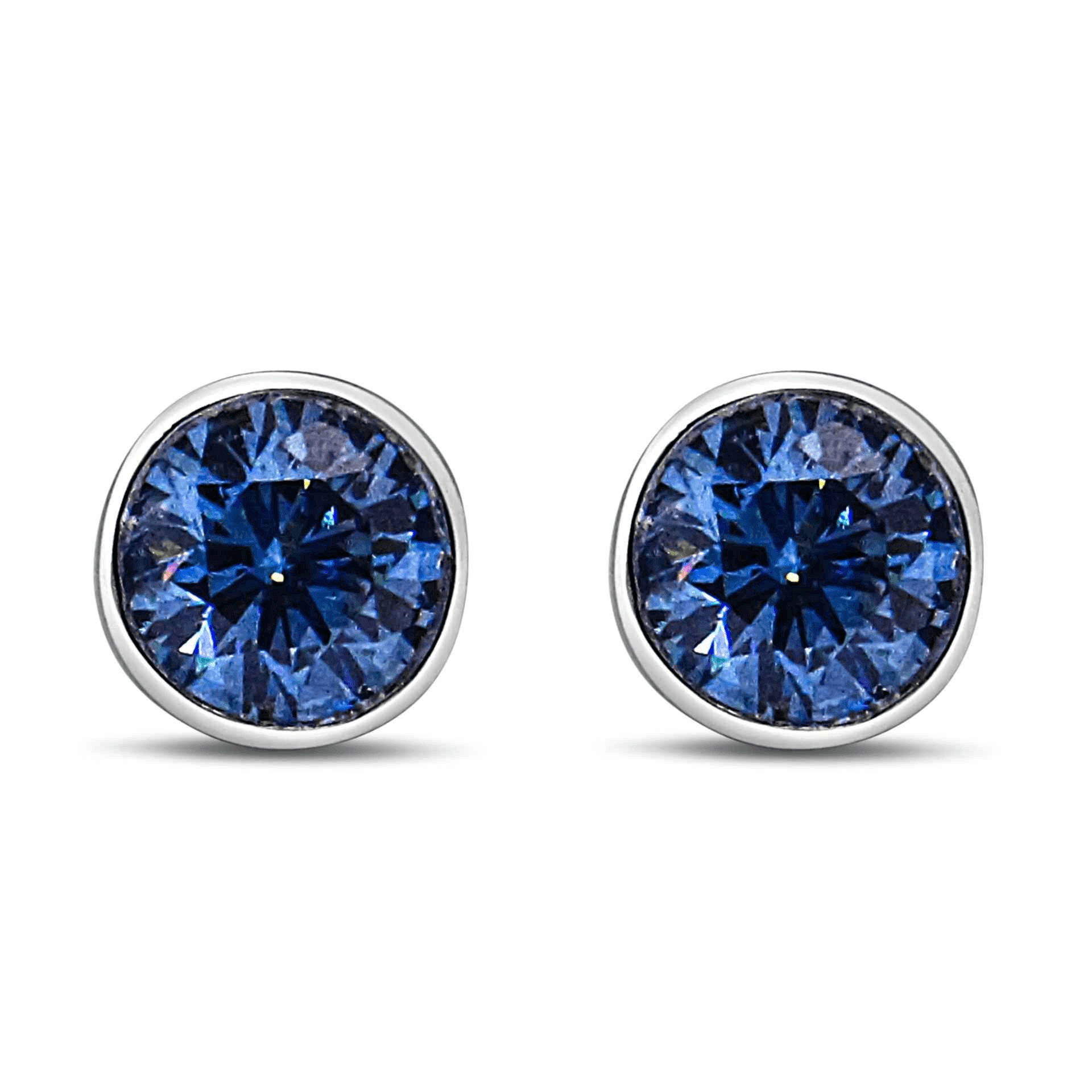 14K White Gold 1.0 Cttw Blue Lab Grown Diamond Screw-Back Bezel Solitaire Stud Earrings (VS2-SI1 Clarity) - Sable Gold