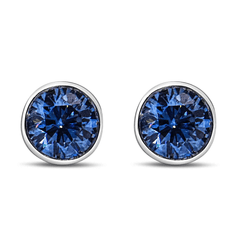 14K White Gold 1.0 Cttw Blue Lab Grown Diamond Screw-Back Bezel Solitaire Stud Earrings (VS2-SI1 Clarity) - Sable Gold