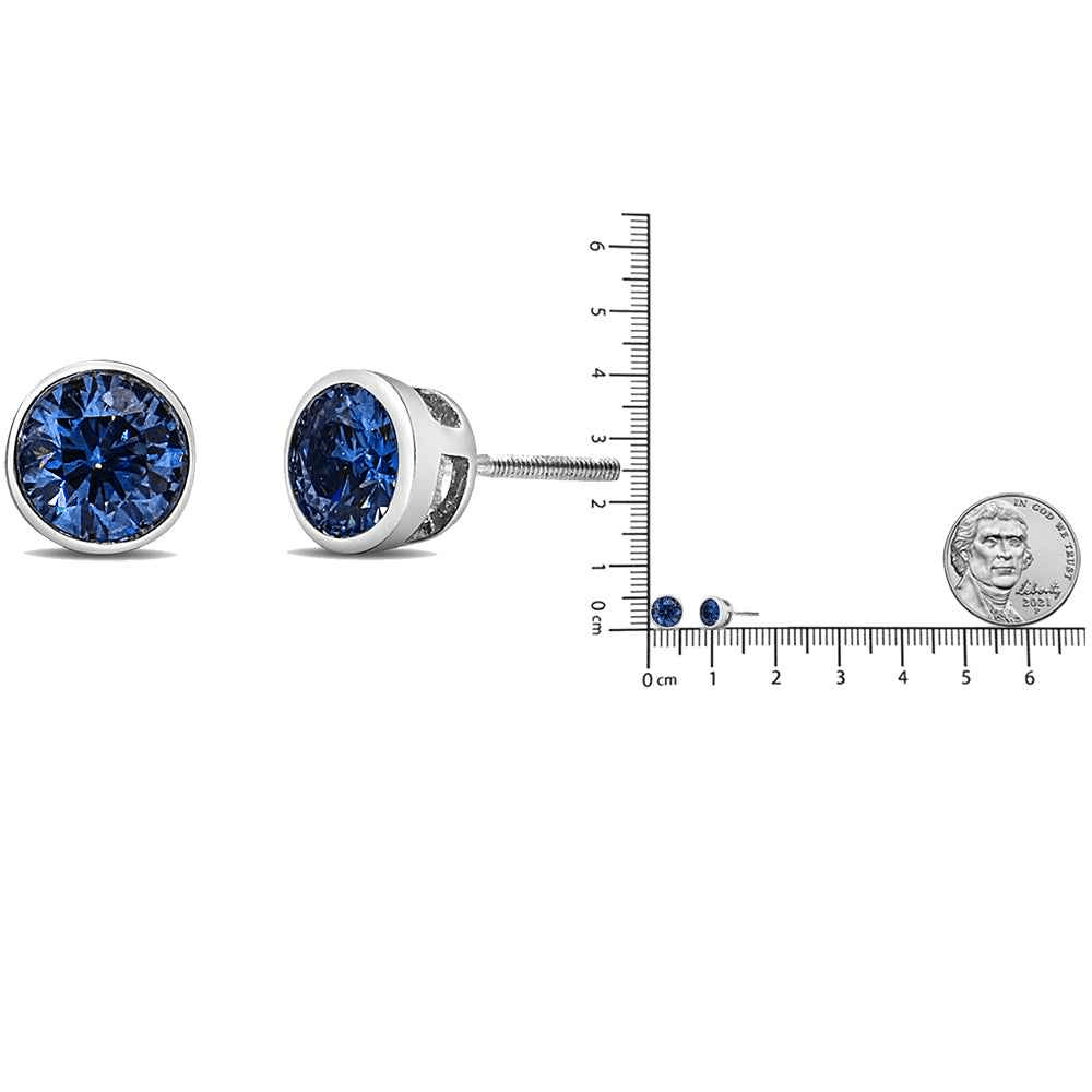 14K White Gold 1.0 Cttw Blue Lab Grown Diamond Screw-Back Bezel Solitaire Stud Earrings (VS2-SI1 Clarity) - Sable Gold