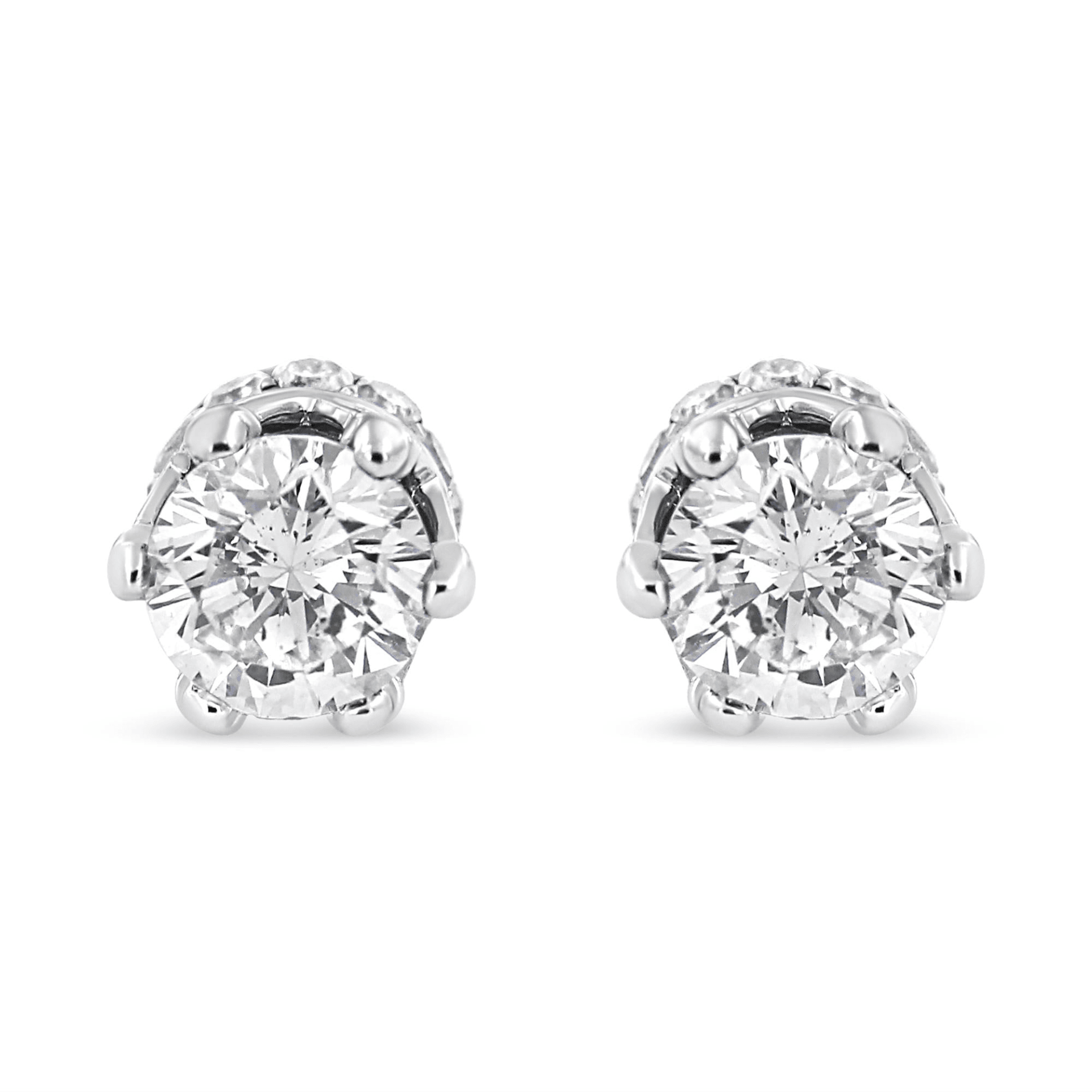 14K White Gold 2.0 Cttw Diamond Crown Stud Earrings (I-J Color, I1-I2 Clarity) - Sable Gold